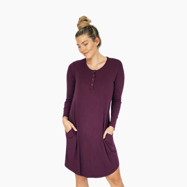 Kindred Bravely Betsy Bamboo Henley Nursing Nightgown - Burgundy, 1X.