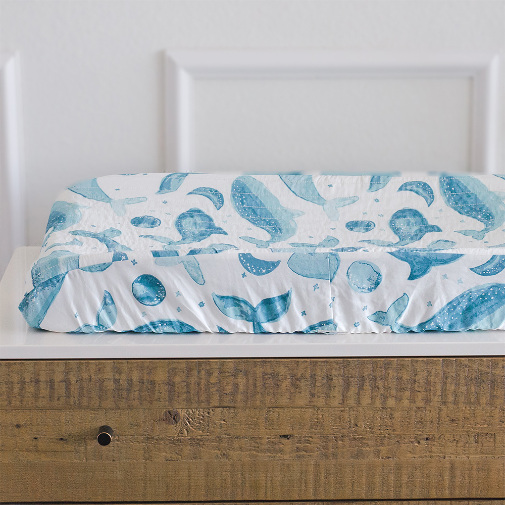 Crane Baby Cotton Quilted Change Pad Cover - Caspian Whales.