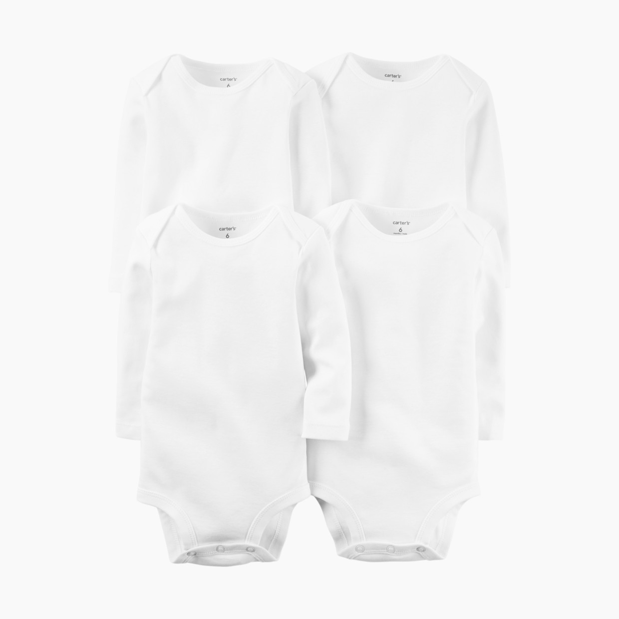 Carter's Long-Sleeve Original Bodysuits (4 Pack) - True White, 6 M.
