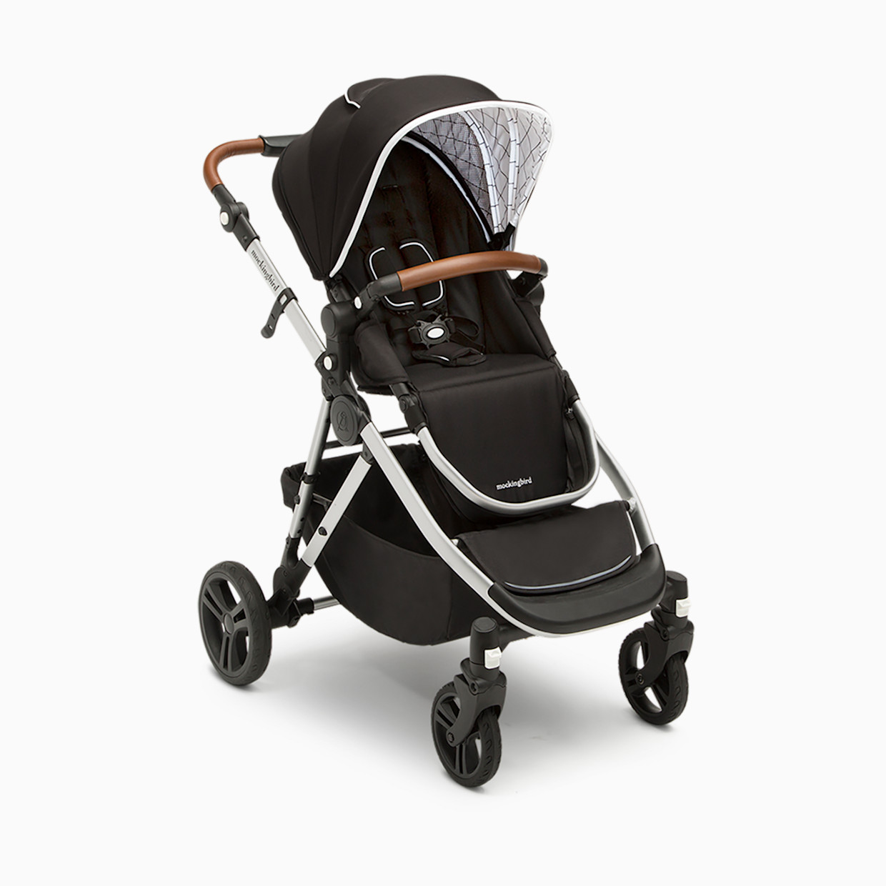 Mockingbird Single-to-Double Stroller 2.0 - Black/Windowpane Canopy With Penny Leather (2020).