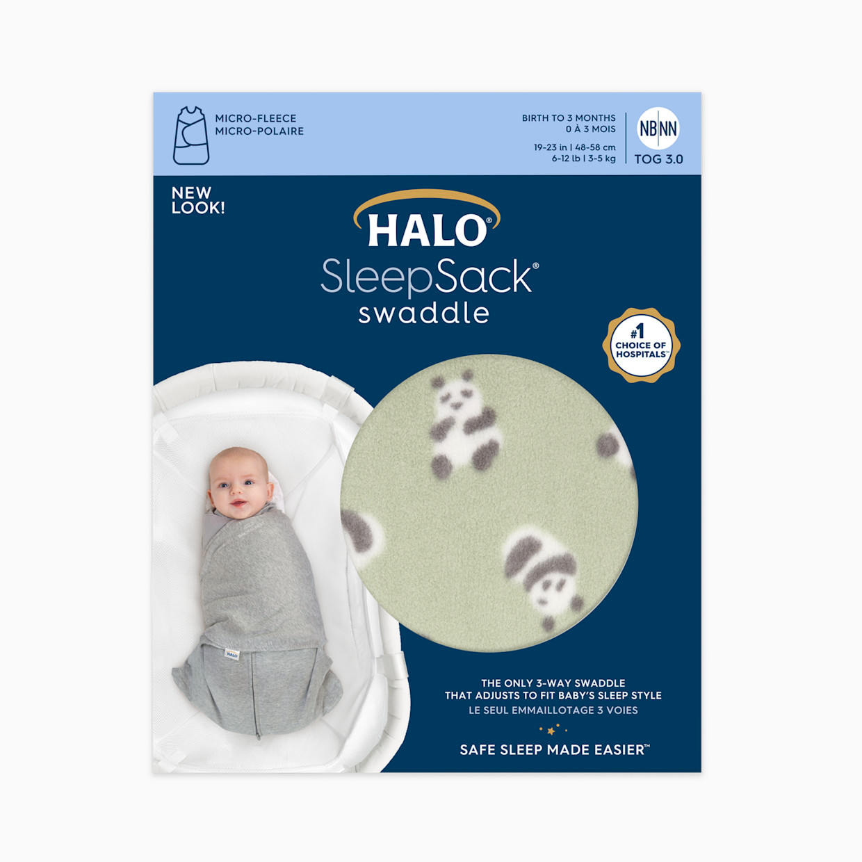 Halo SleepSack Swaddle Micro Fleece - Cozy Pandas, Small.