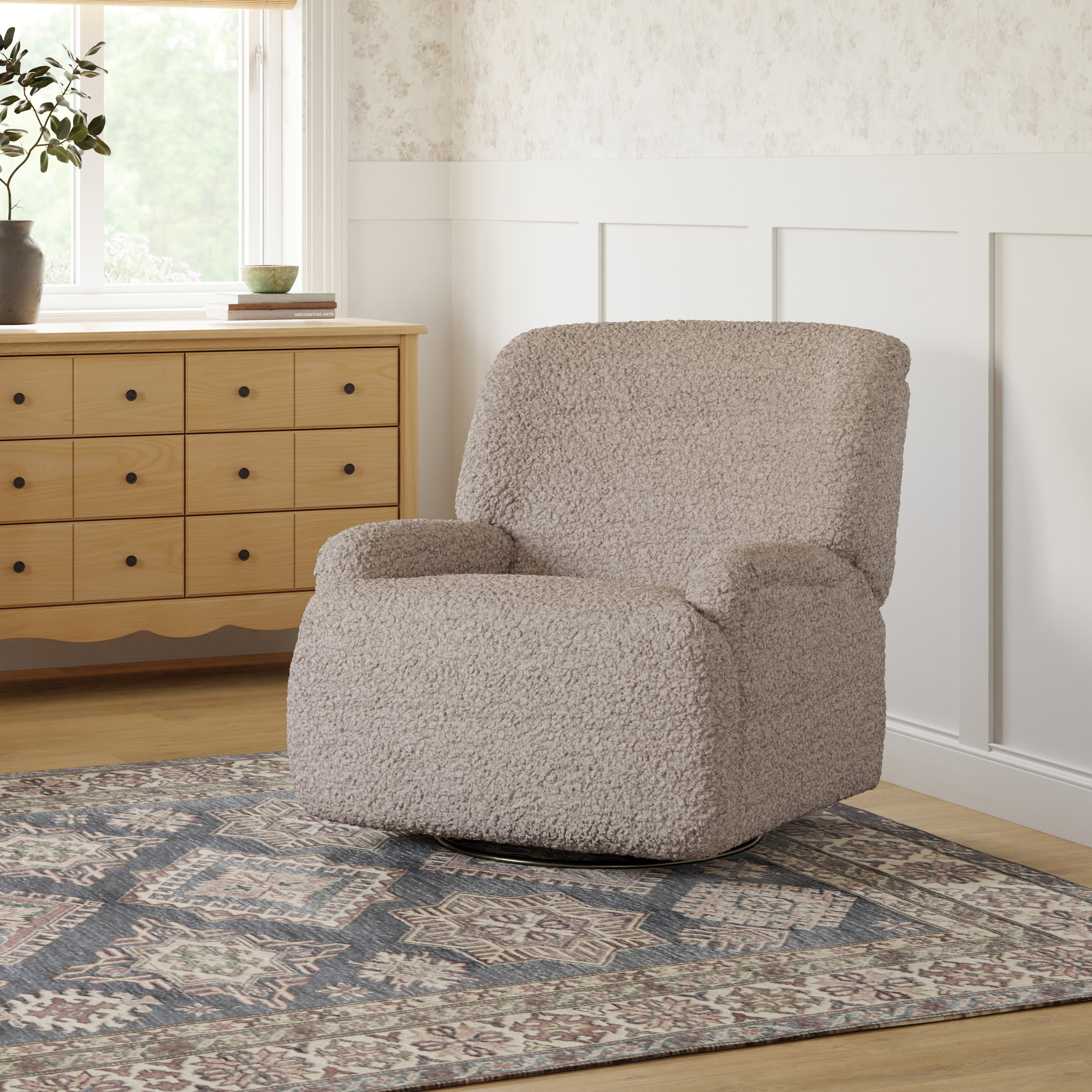 Namesake Winslow Extra Wide Recliner and Swivel Glider - Earl Grey Shearling.
