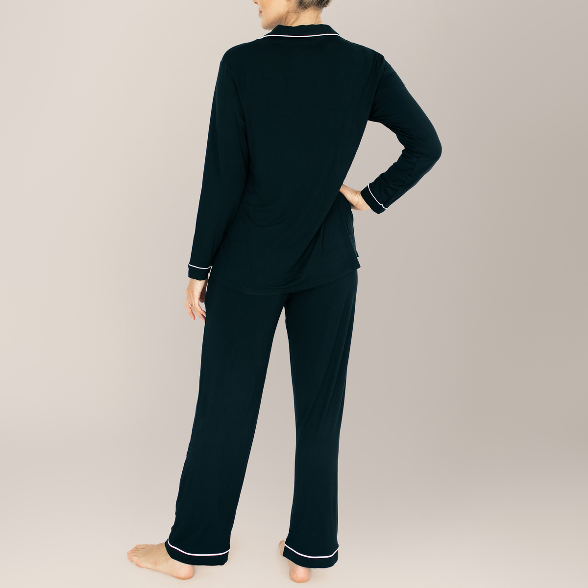 Kindred Bravely Clea Bamboo Long Sleeve Pajama Set - Black, Small.