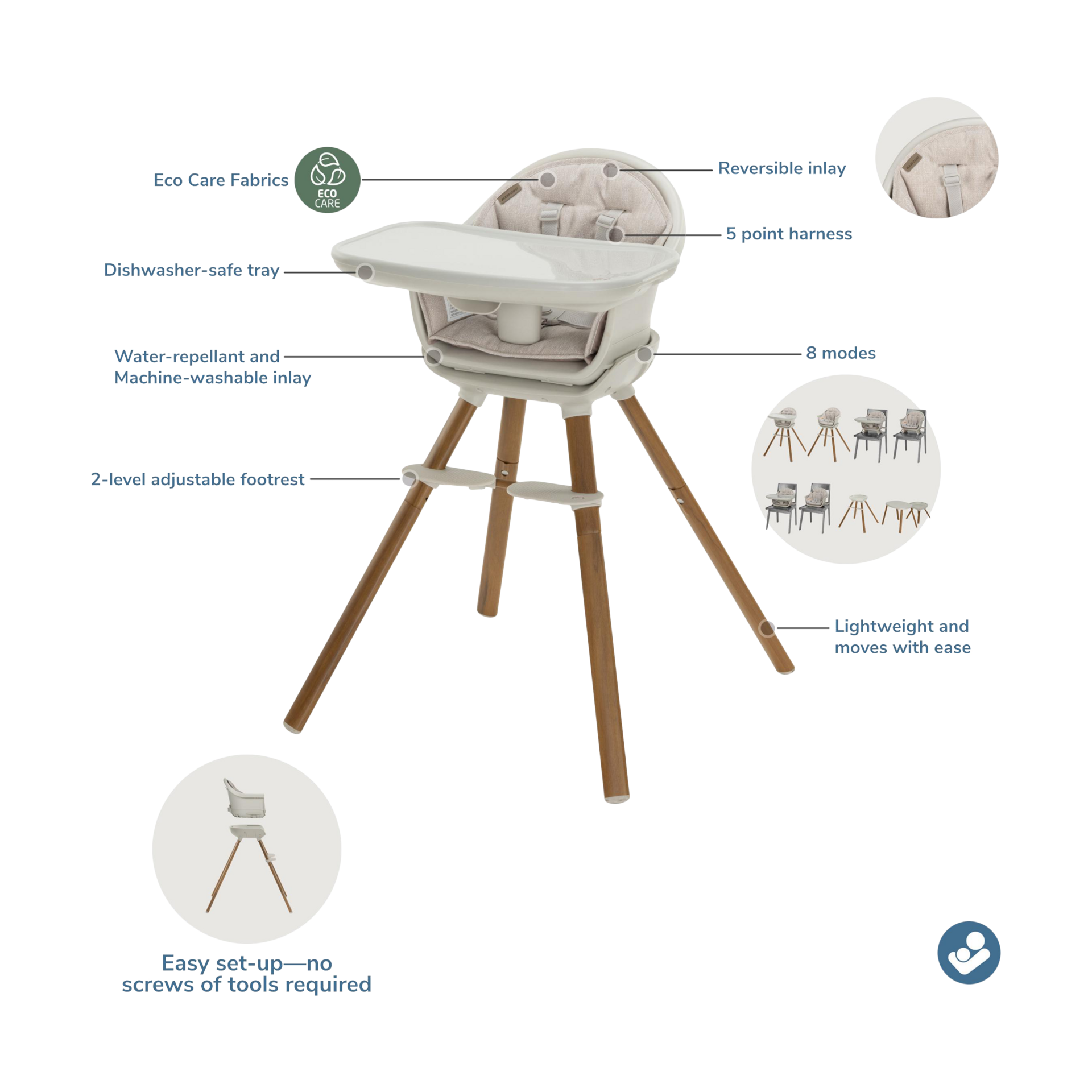 Maxi-Cosi Moa 8-in-1 High Chair - Classic Latte.