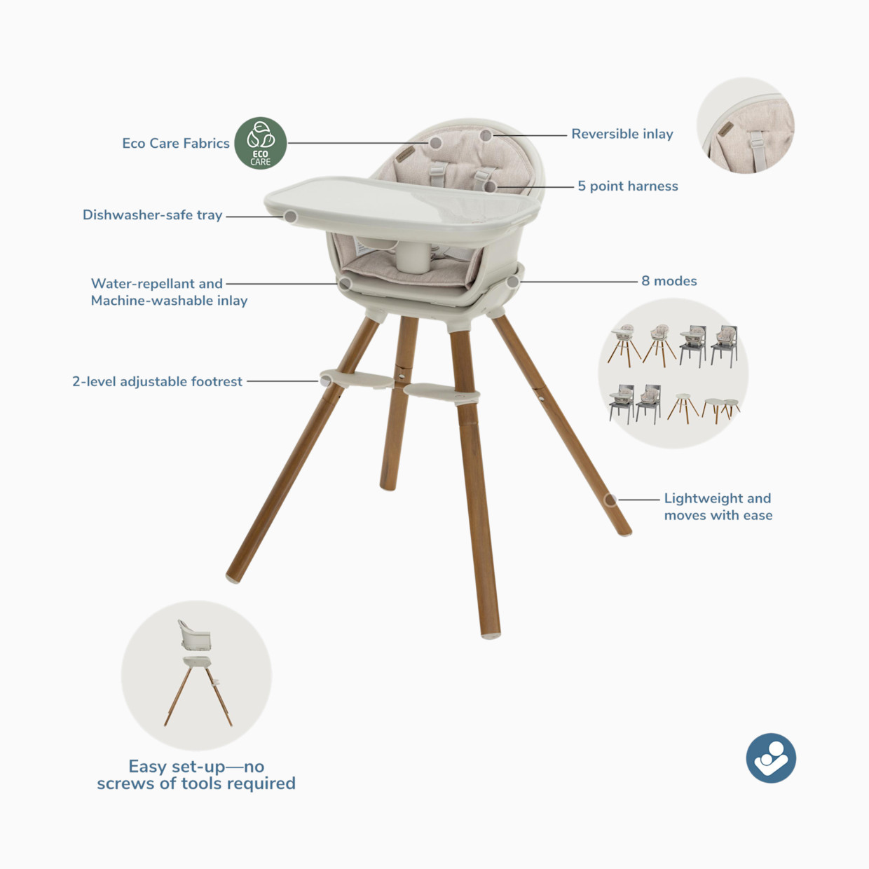 Maxi-Cosi Moa 8-in-1 High Chair - Classic Latte.