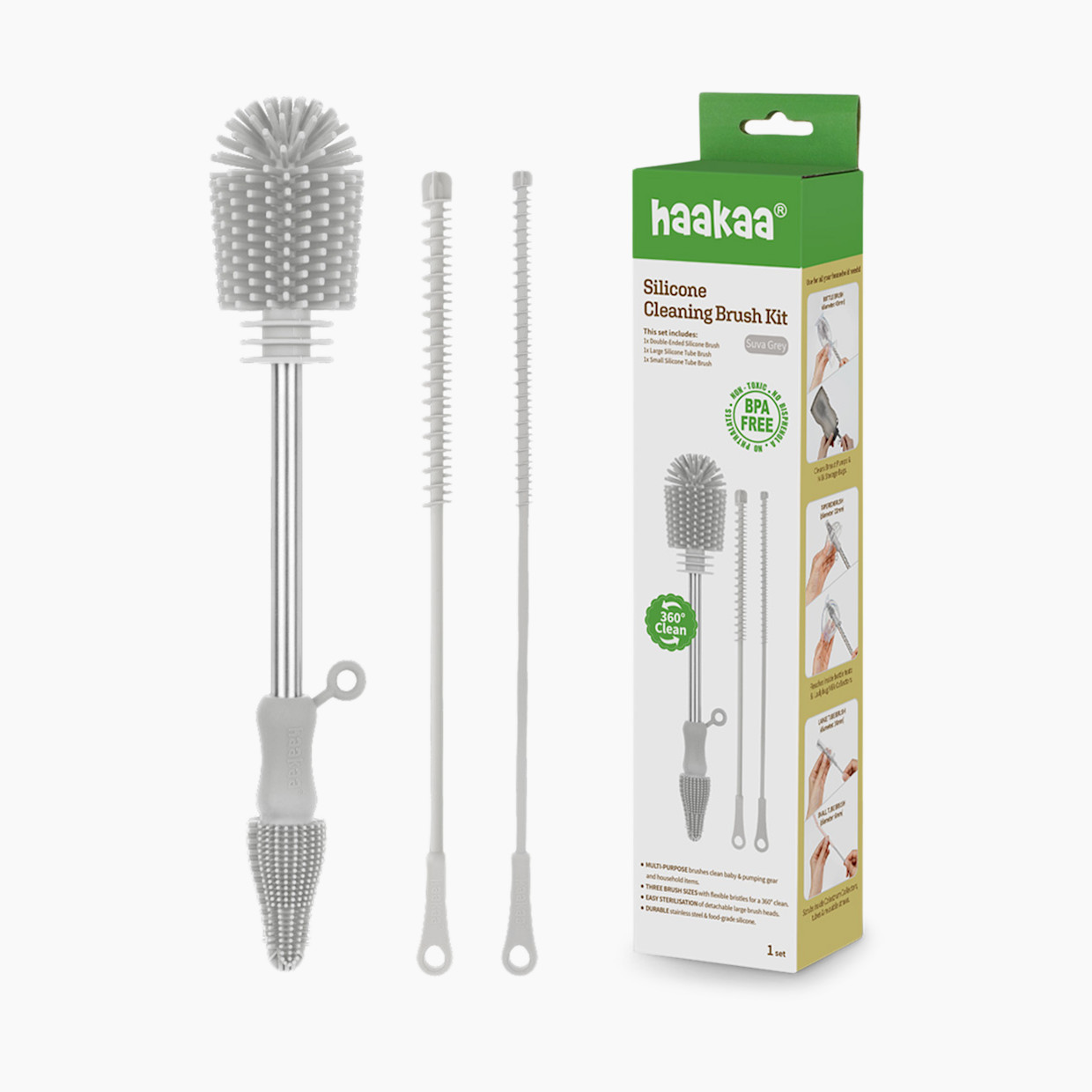 Haakaa Silicone Cleaning Brush Kit - Grey.