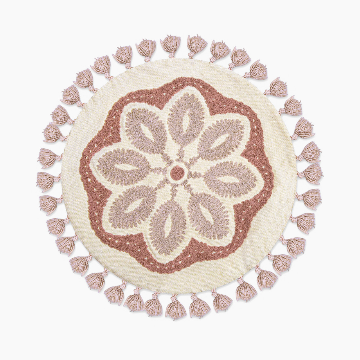 Crane Baby Cotton Round Pillow - Rose Mandala.