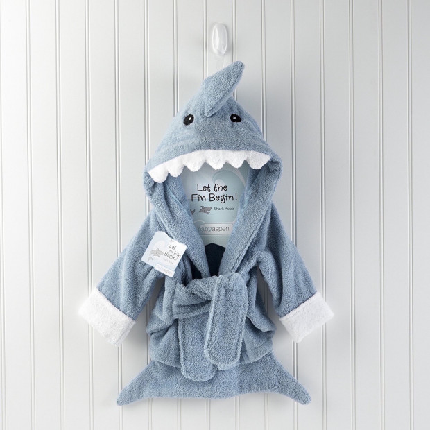 Baby Aspen "Let The Fin Begin" Shark Robe - Blue, 0-9 Months.