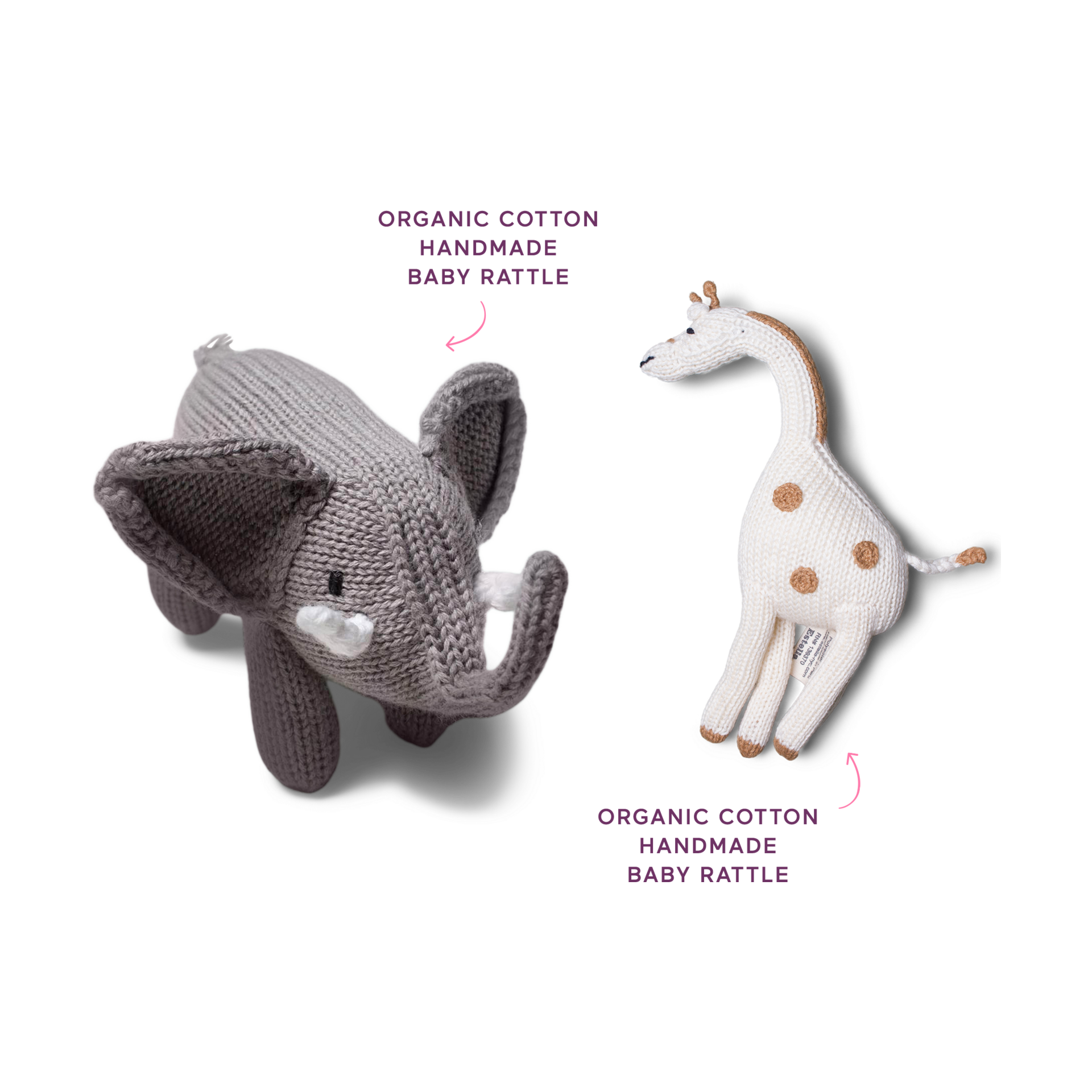 Estella Organic Cotton Handmade Safari Baby Rattle Bundle.