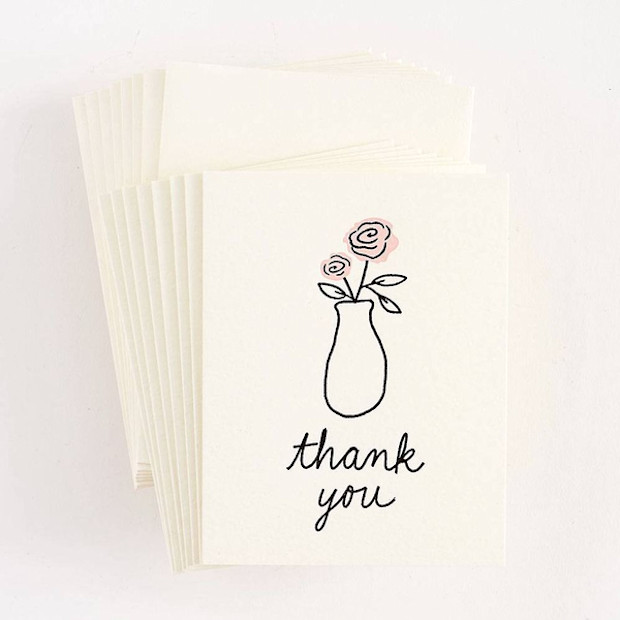 Letterpress Roses Thank You Note Set.
