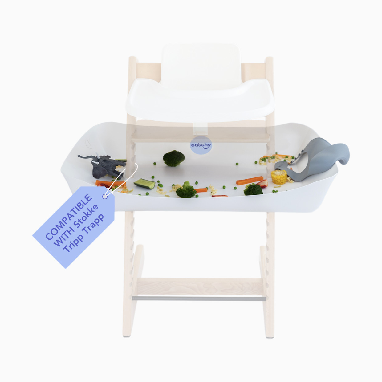 Catchy Food Catcher for High Chairs - White, For Stokke Tripp Trapp.