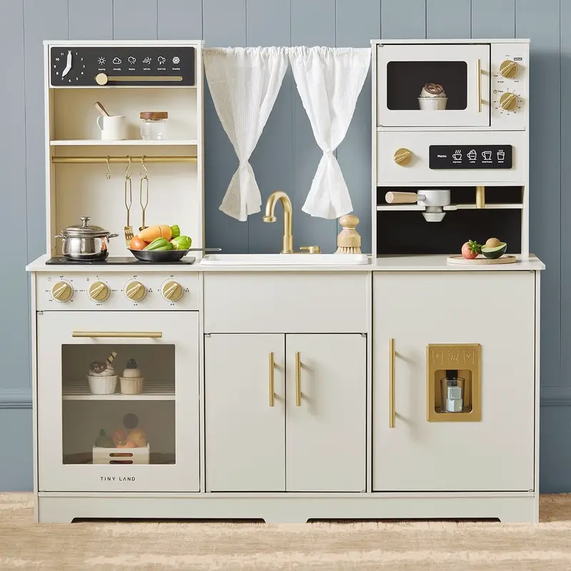 Tiny Land Play Kitchen with Running Water - Aqua Kitchen In Cream.