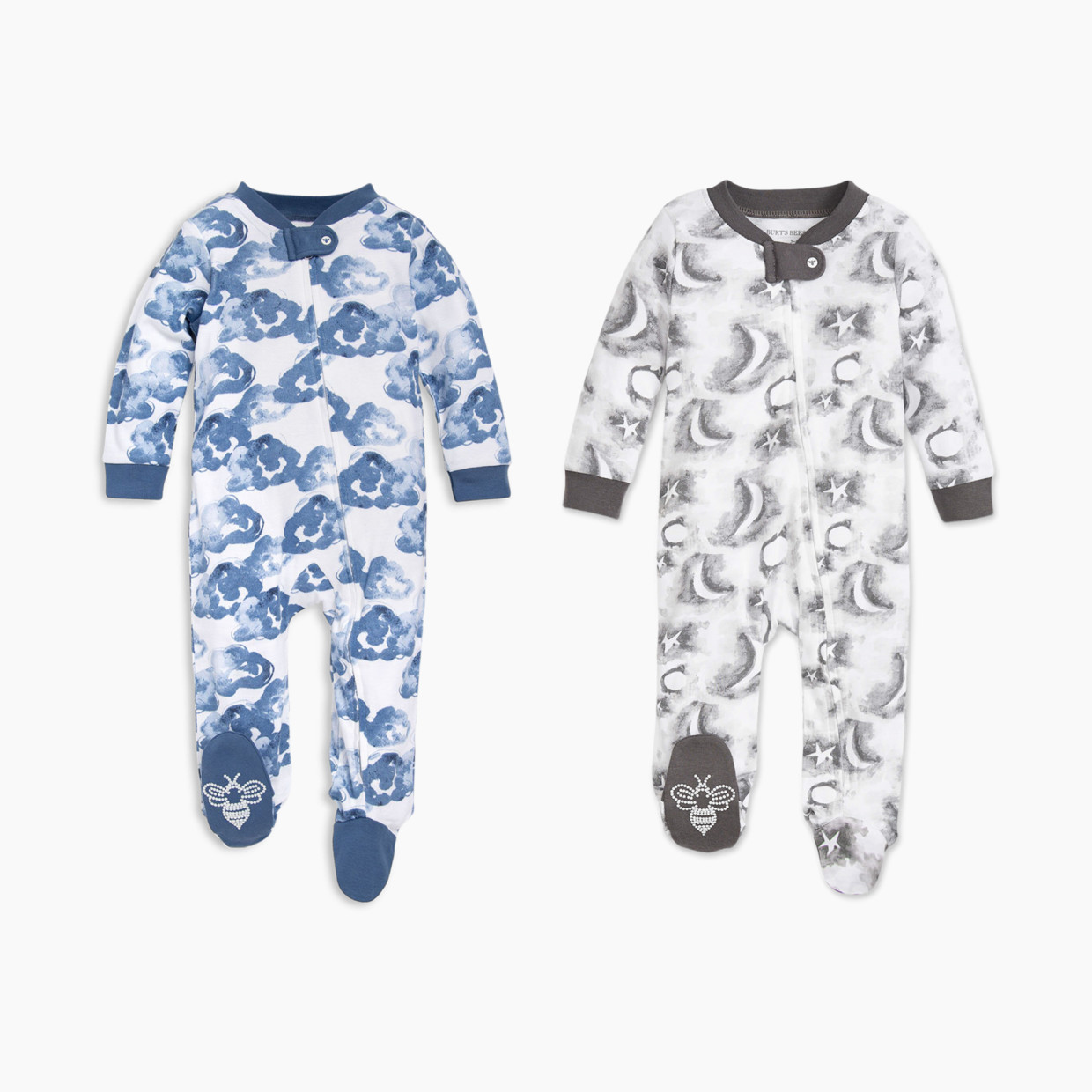 Burt's Bees Baby Organic Sleep & Play Footie Pajamas Bundle - Blue, 0-3 Months.