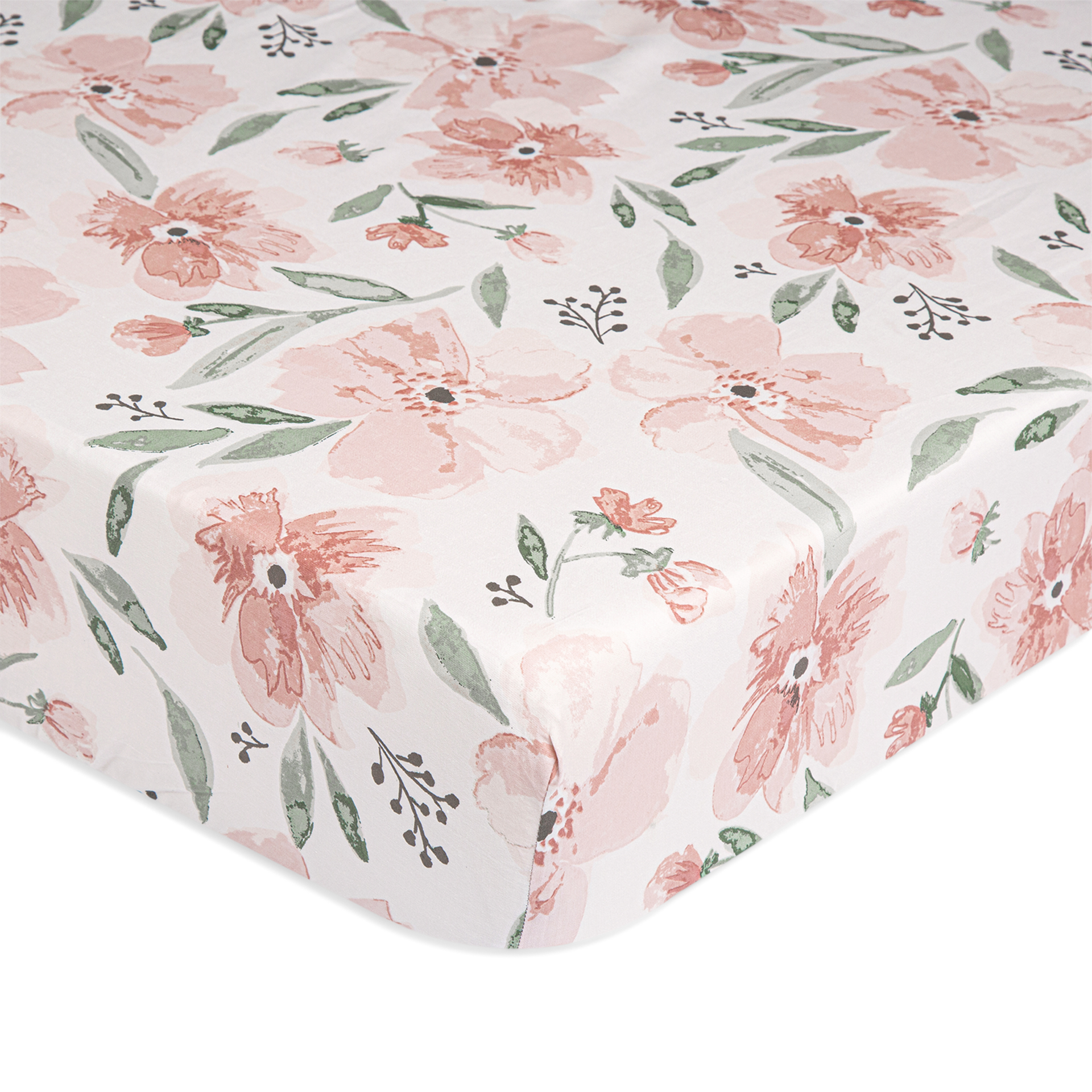 Crane Baby Floral Crib Sheets, 100% Cotton, Breathable Baby Bedding for Standard Mattress, Pink Nursery Decor, Machine Washable Pink Floral Crib, Toddler Sheets