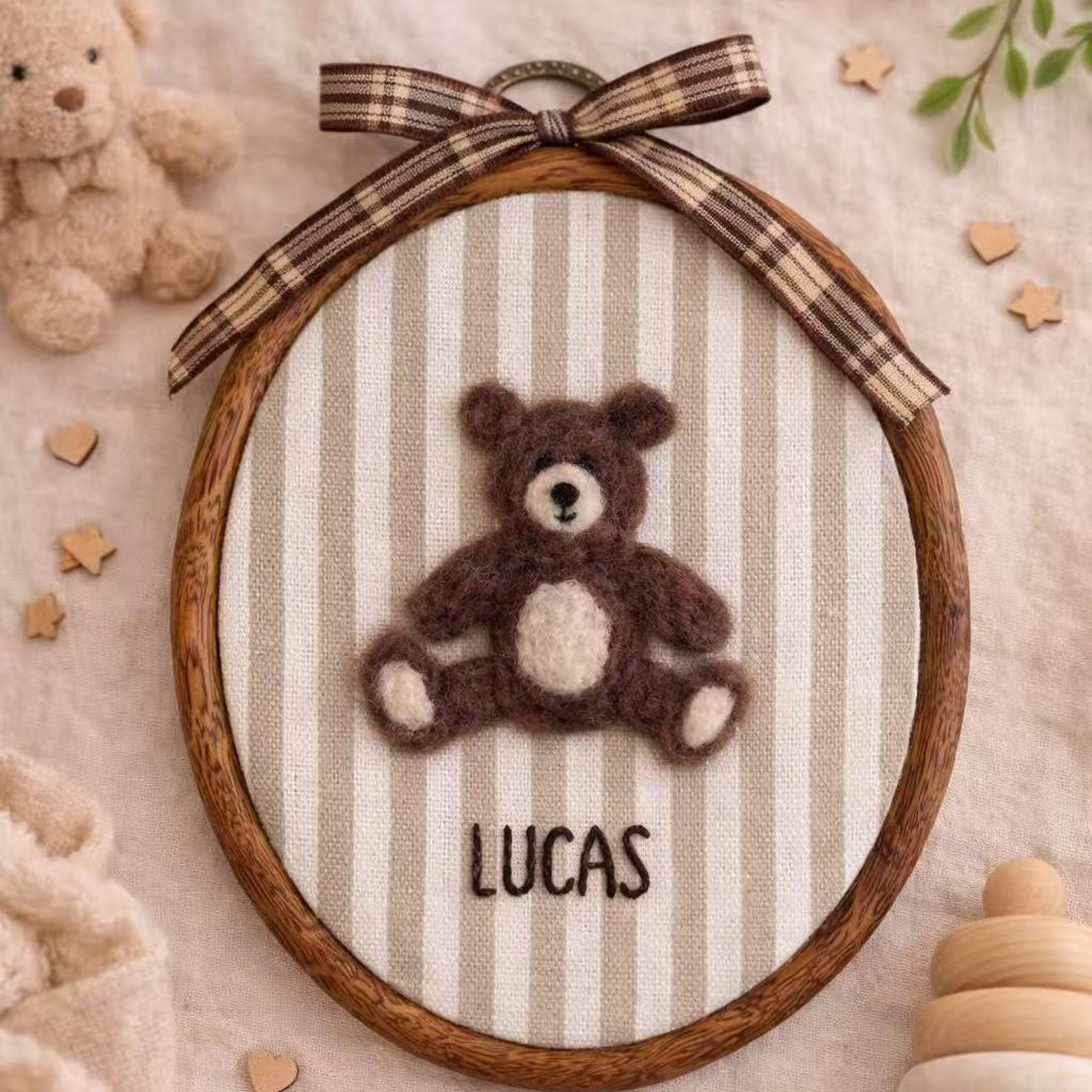 Needle Felted Teddy Bear Wall Art.
