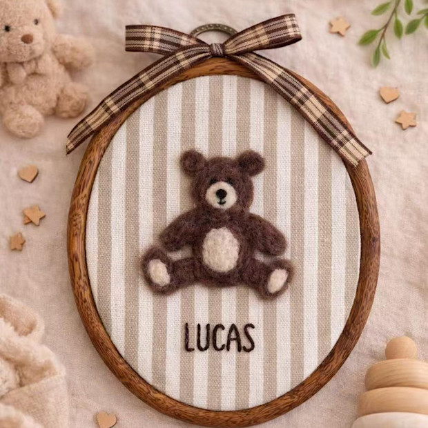 Needle Felted Teddy Bear Wall Art.