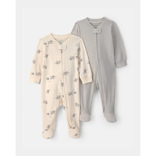 Elephant Striped 2-Way Zip Sleep & Play Pajamas, 2-Pack.