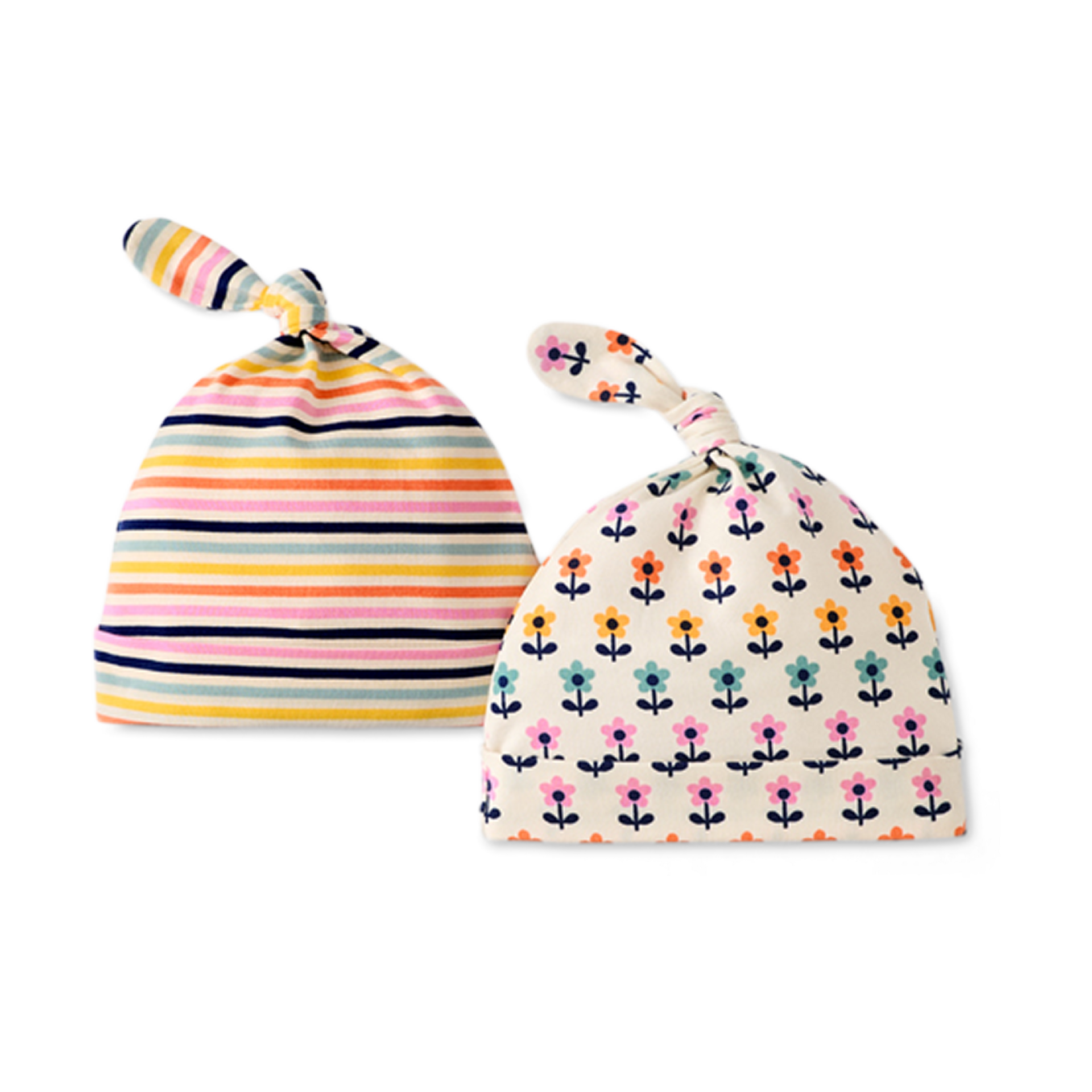 Hanna Andersson 2-Pack Baby Layette Top Knot Beanie in HannaSoft™ - Mini Tulips, 0-3 M.