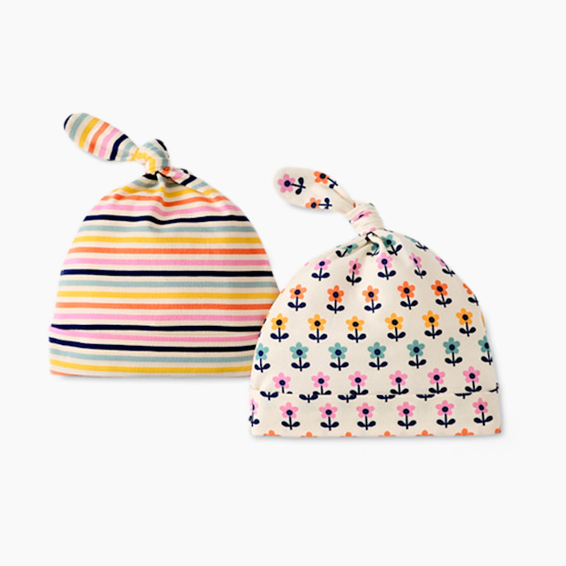 Hanna Andersson 2-Pack Baby Layette Top Knot Beanie in HannaSoft™ - Mini Tulips, 0-3 M.