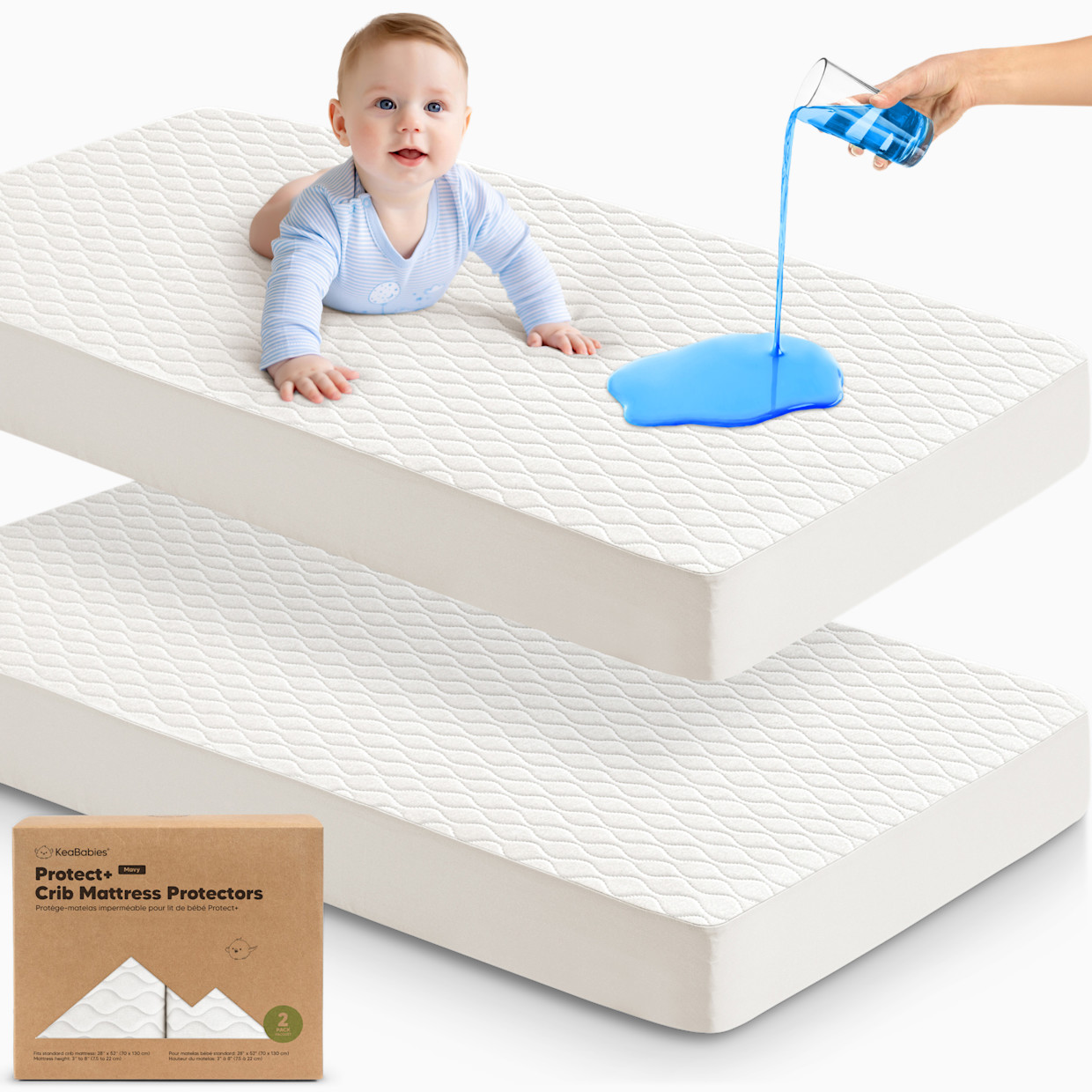 KeaBabies 2-Pack Mavy Protect+ Waterproof Crib Mattress Protector - Soft White.