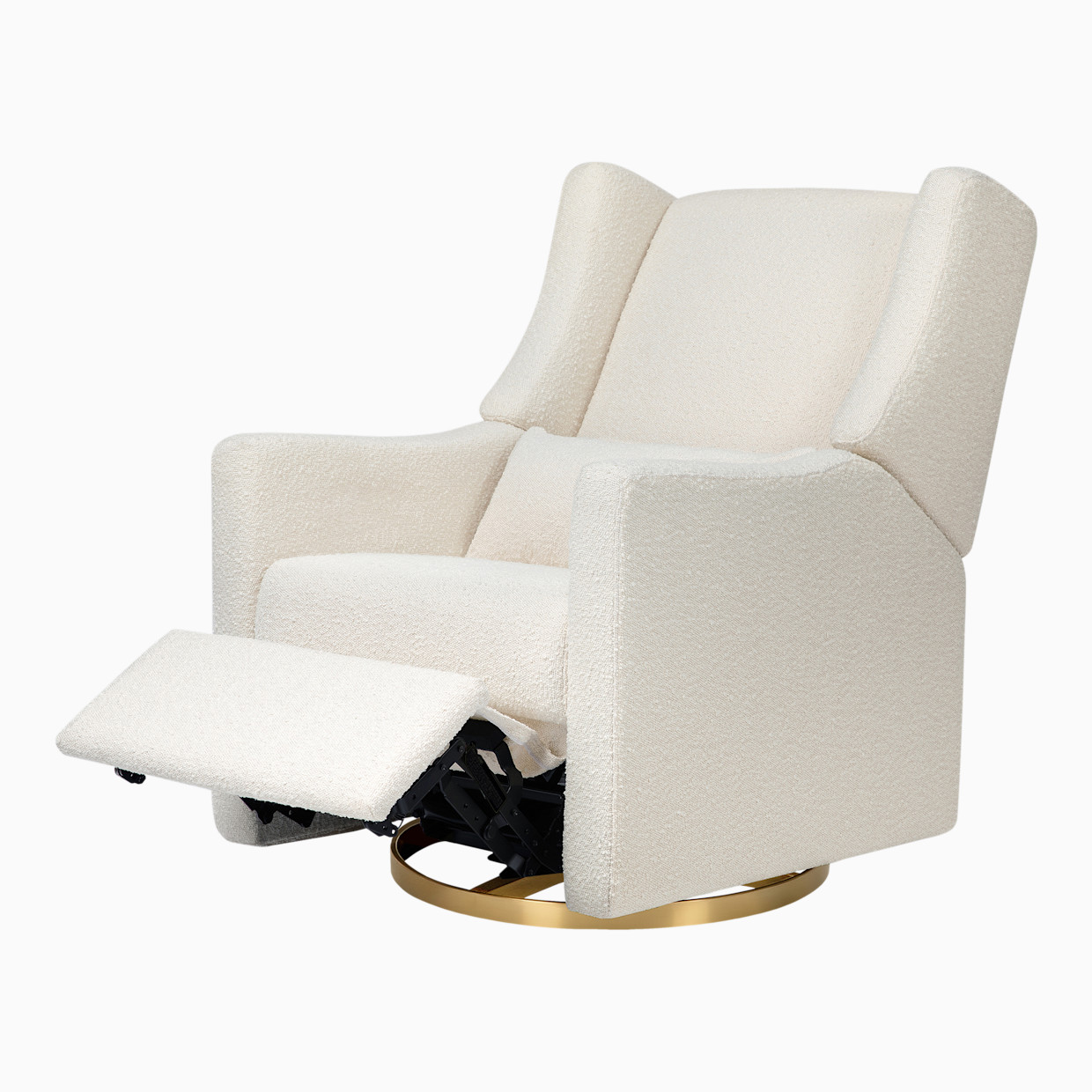 babyletto Kiwi Electronic Recliner and Swivel Glider - Ivory Boucle With Gold Base.