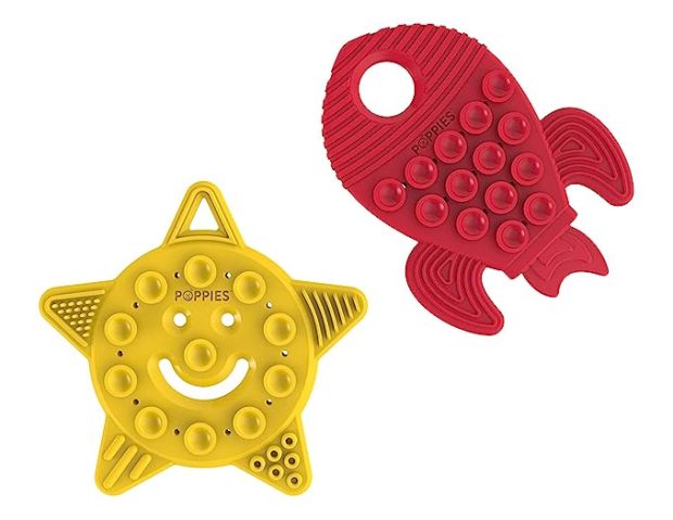 Poppies Smiley The Star and Red The Rocket Silicone Sensory Toys.