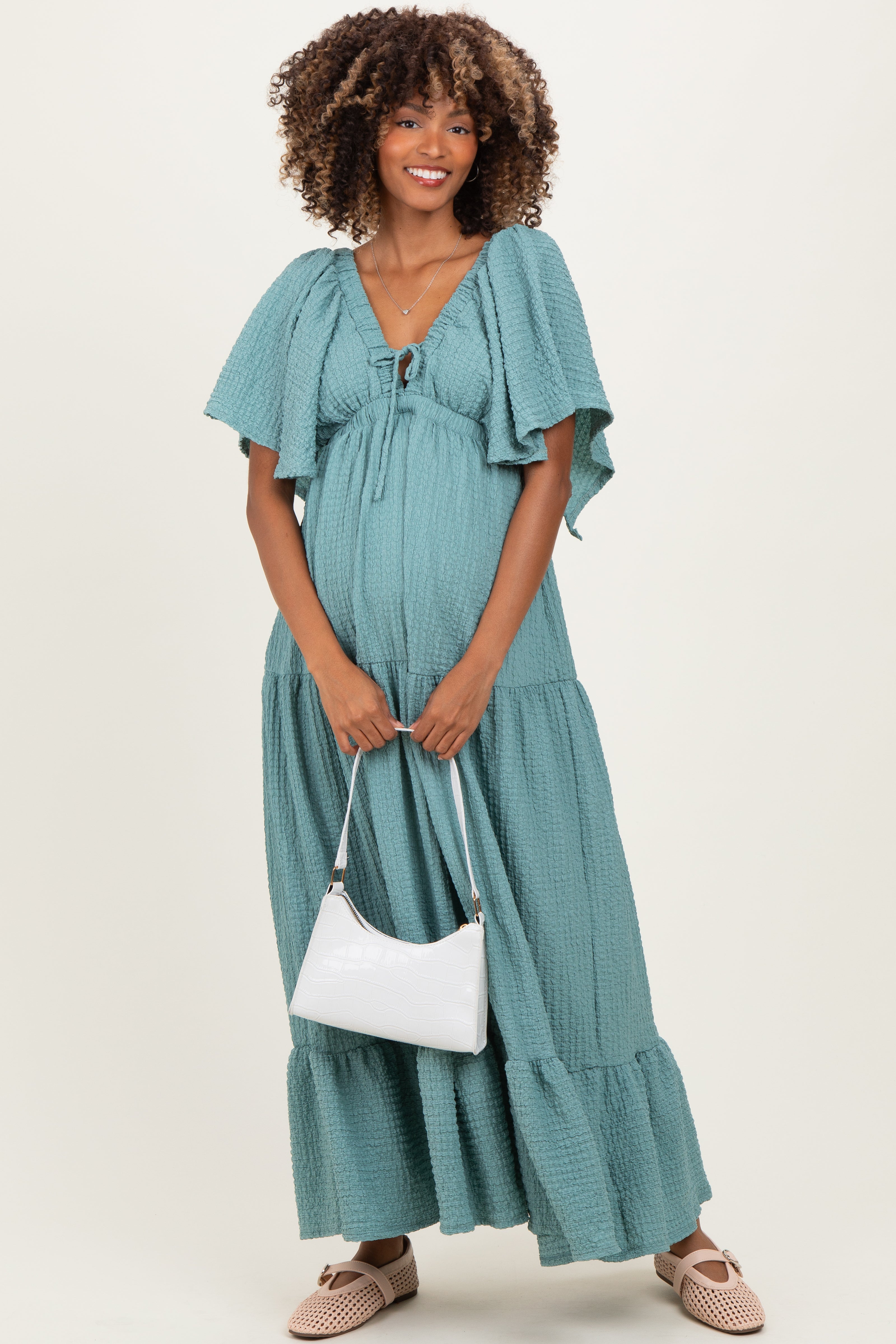 maternity pink and blue dress Easter Dresses Blue Sexy Casual Gradual Change Print Bandage Backless Pleated V Neck Long Dress Dresses(Blue/XL) main image 1