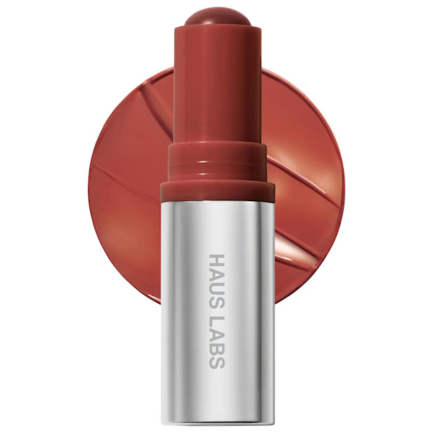 Haus Labs Color Fuse Longwear Hydrating Glassy Lip + Cheek Blush Balm Stick.