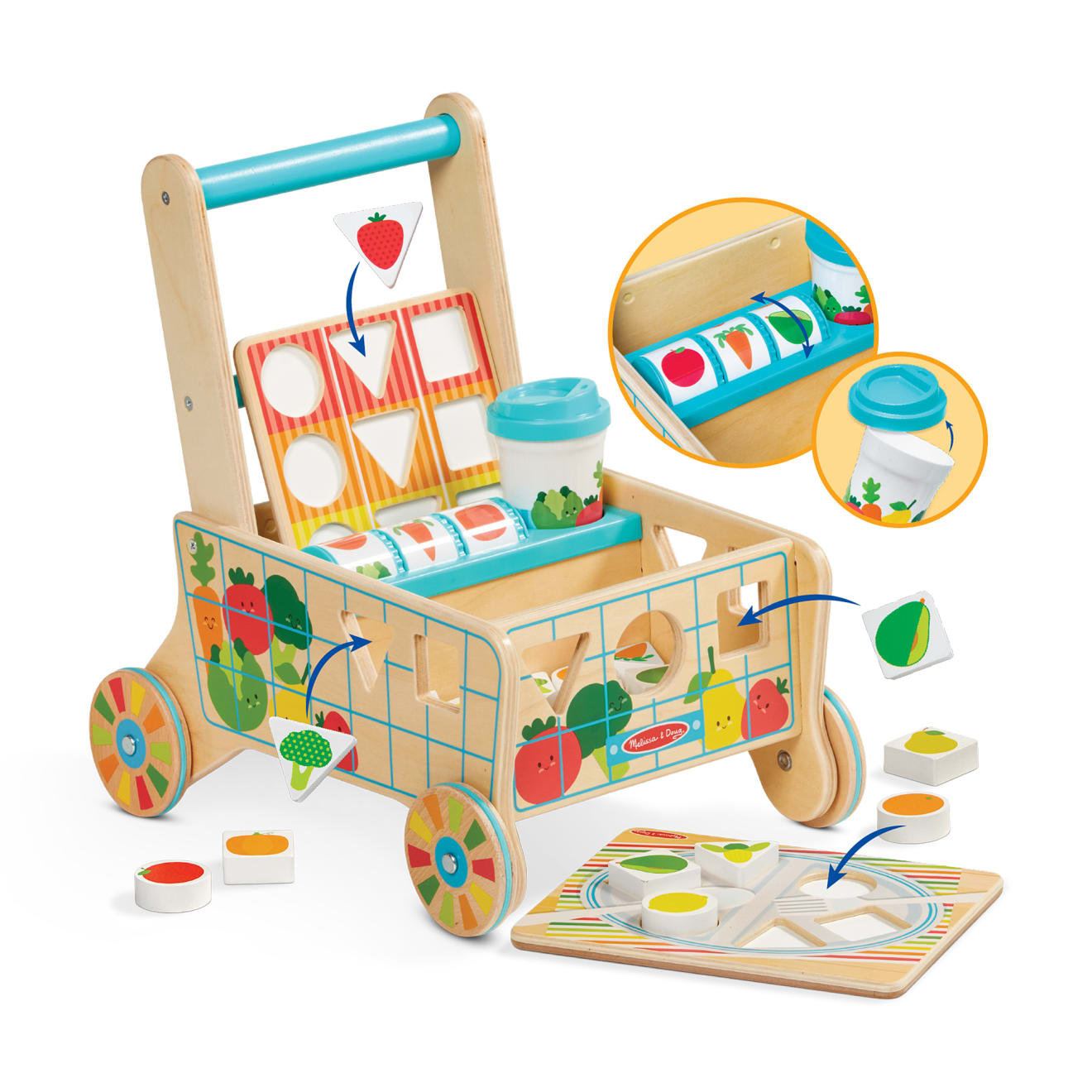 Melissa & Doug Wooden Shape Sorting Grocery Cart.