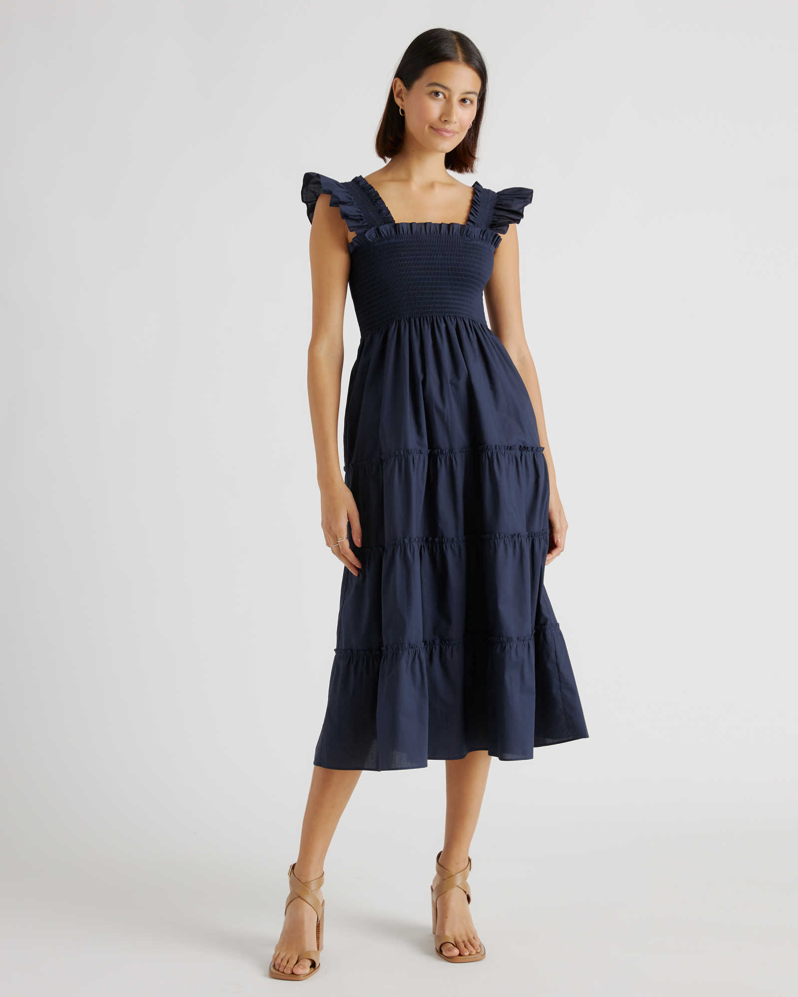 Quince Organic Cotton Smocked Midi Dress.