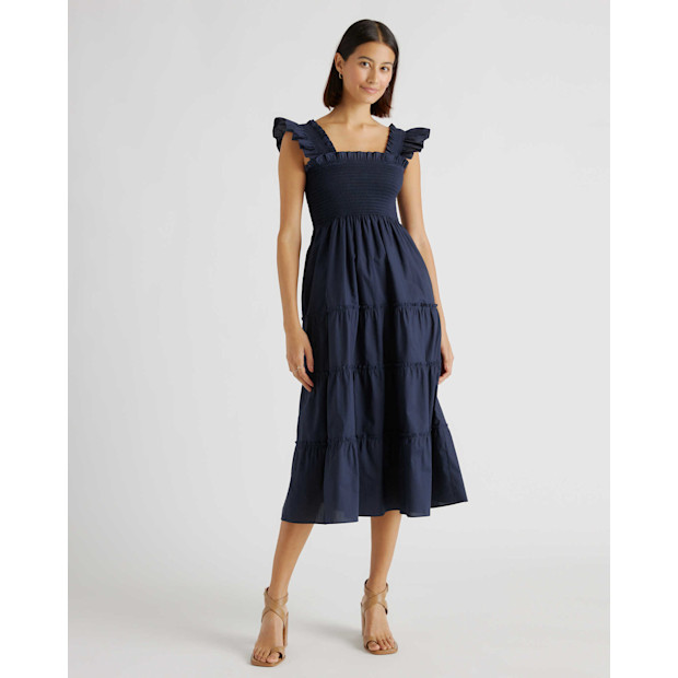 Quince Organic Cotton Smocked Midi Dress.