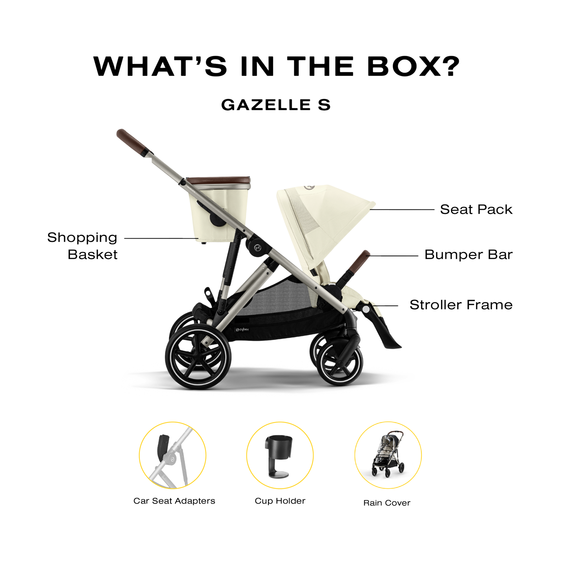 Cybex Gazelle S Single to Double Stroller + Cloud G Lux Travel System - Seashell Beige/Taupe Frame.