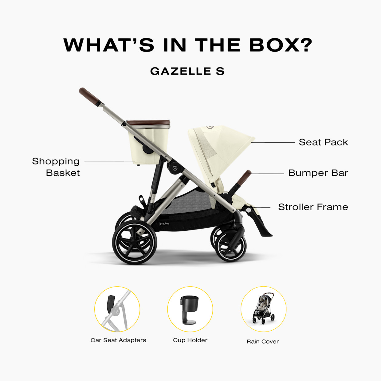 Cybex Gazelle S Single to Double Stroller + Cloud G Lux Travel System - Seashell Beige/Taupe Frame.