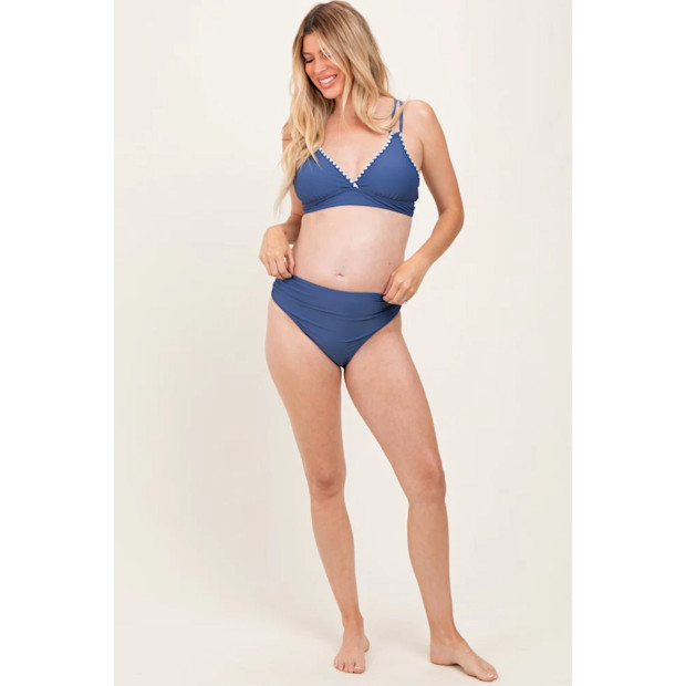PinkBlush Blue Crochet Detail Double Strap Maternity Bikini Set.
