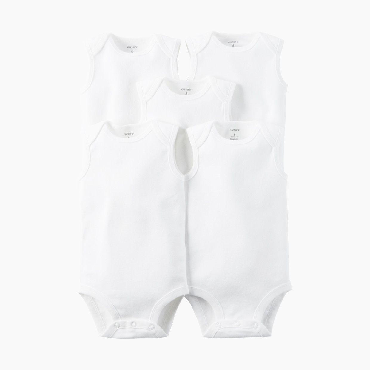 Carter's Sleeveless White Bodysuit (5 Pack) - White, 0-3 Months.