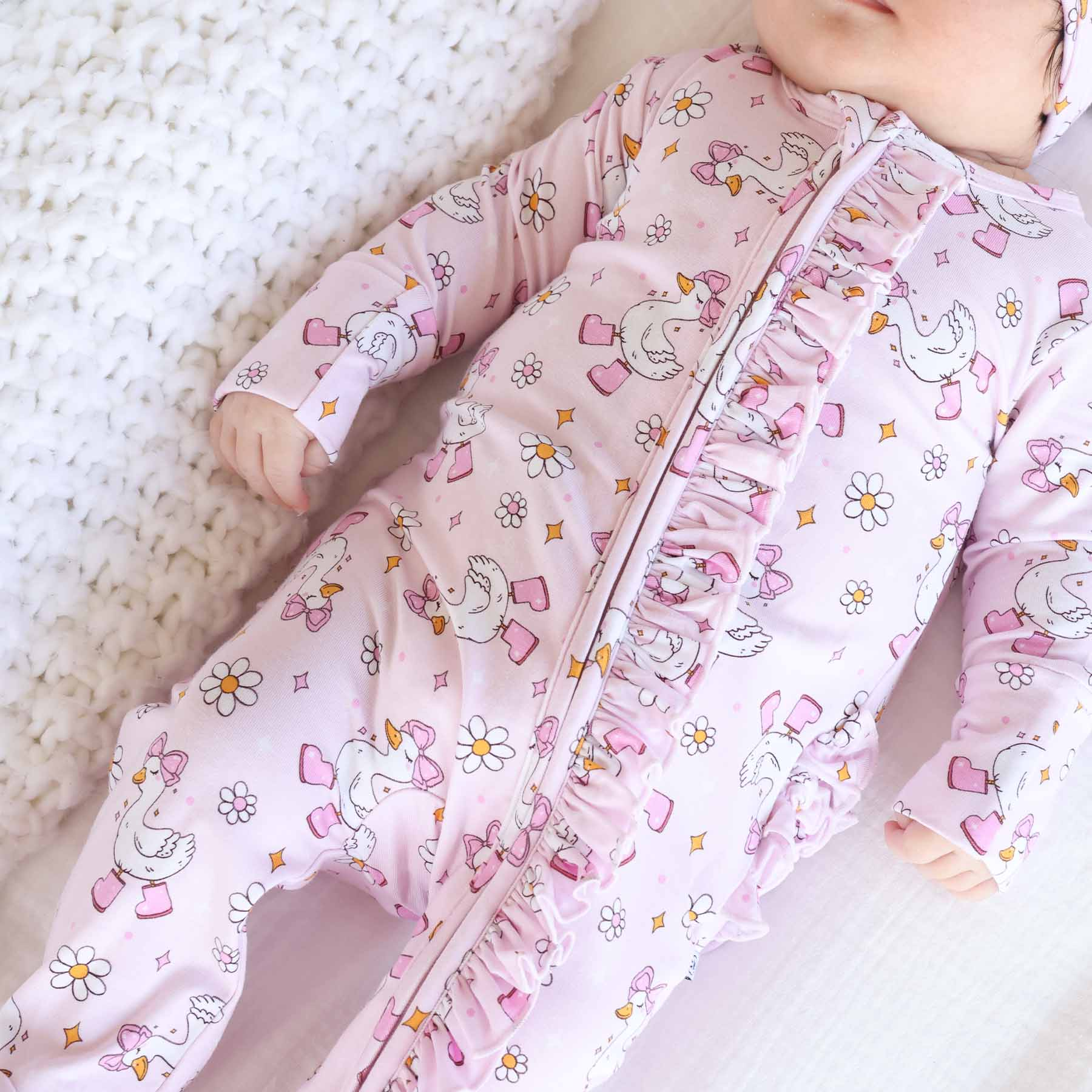 Caden Lane Ruffle Zipper Footie - Silly Goose, Newborn.