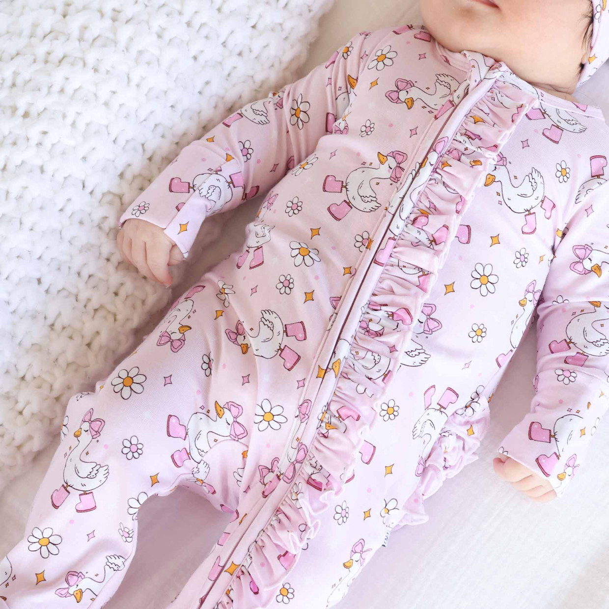 Caden Lane Ruffle Zipper Footie - Silly Goose, Newborn.