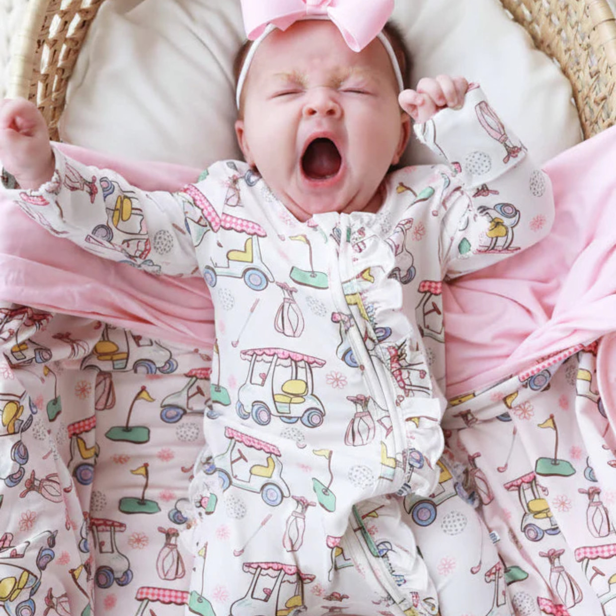 Caden Lane Ruffle Zipper Footie - Country Club Cuties, Newborn.