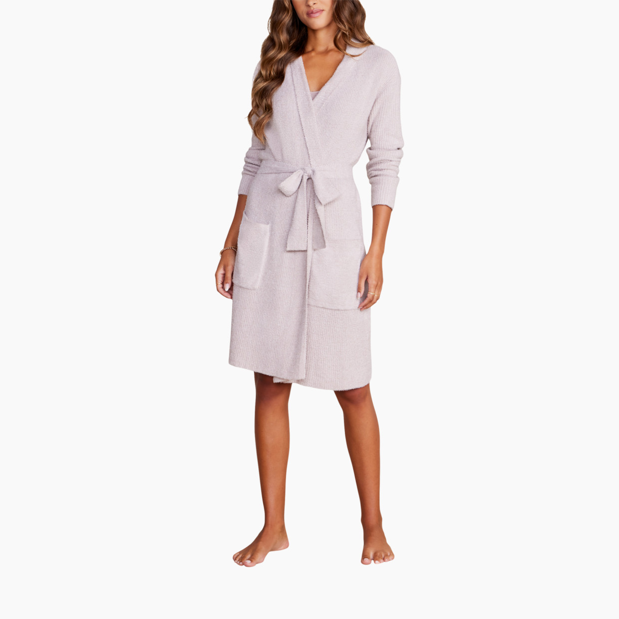 Barefoot Dreams CozyChic Lite Ribbed Robe - Faded Rose, S/M.