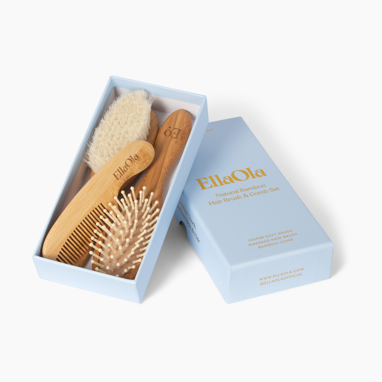 Ella Ola 3-Piece Bamboo Brush & Comb Set.