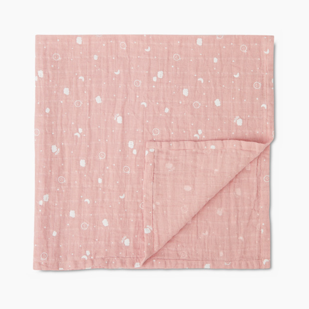 MORI Pre-Washed Burp Cloth & Muslin Swaddle - Pink, Medium.
