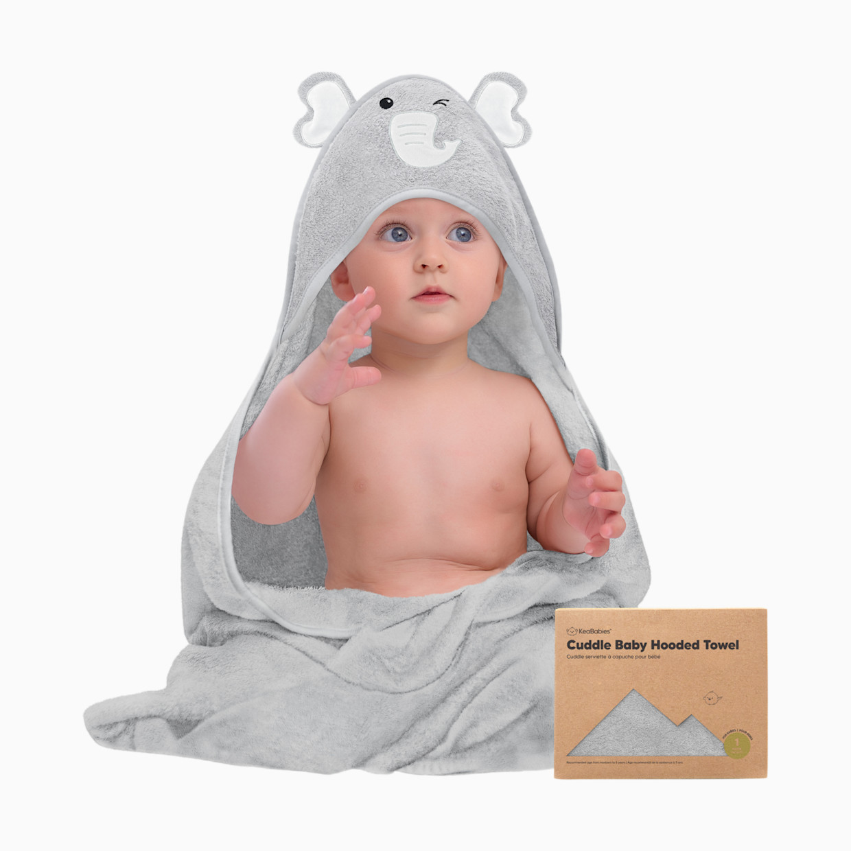 KeaBabies Cuddle Bamboo Viscose Hooded Towel - Elephant.
