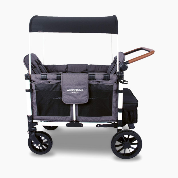 WonderFold Wagon W4 Luxe Quad Stroller Wagon (4 Seater) - Charcoal Gray/White Frame.