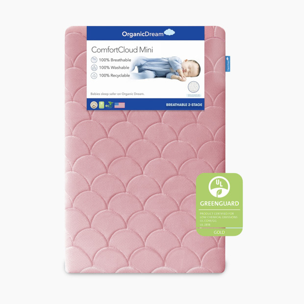 Organic Dream ComfortCloud Mini 2-Stage Crib Mattress - Pink, Mini Crib Mattress.