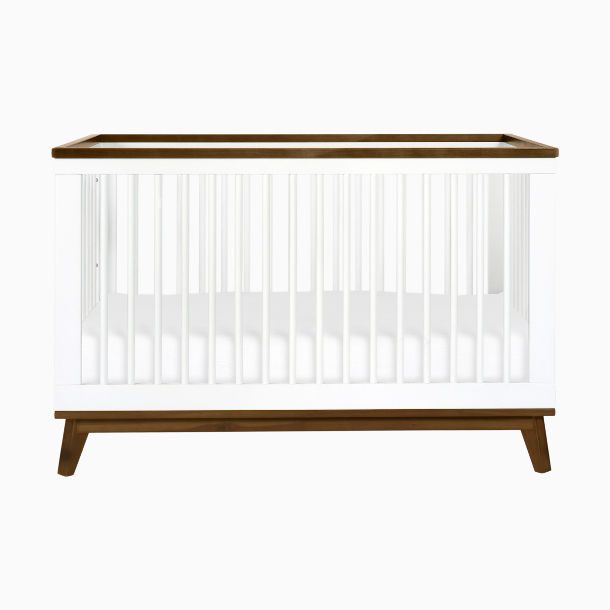 babyletto Scoot 3-in-1 Convertible Crib with Toddler Bed Conversion Kit - White/Natural Walnut.