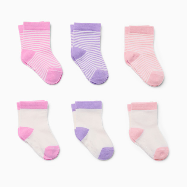 Small Story 6-Pack Crew Socks - Pink/Purple, 0-3 M.
