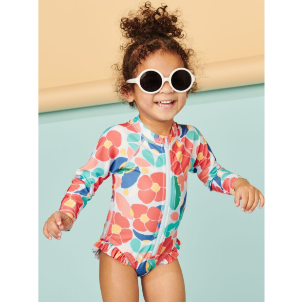 Tea Collection Rash Guard Swimsuit - Hibiscus Bunch, 3-6 Months.