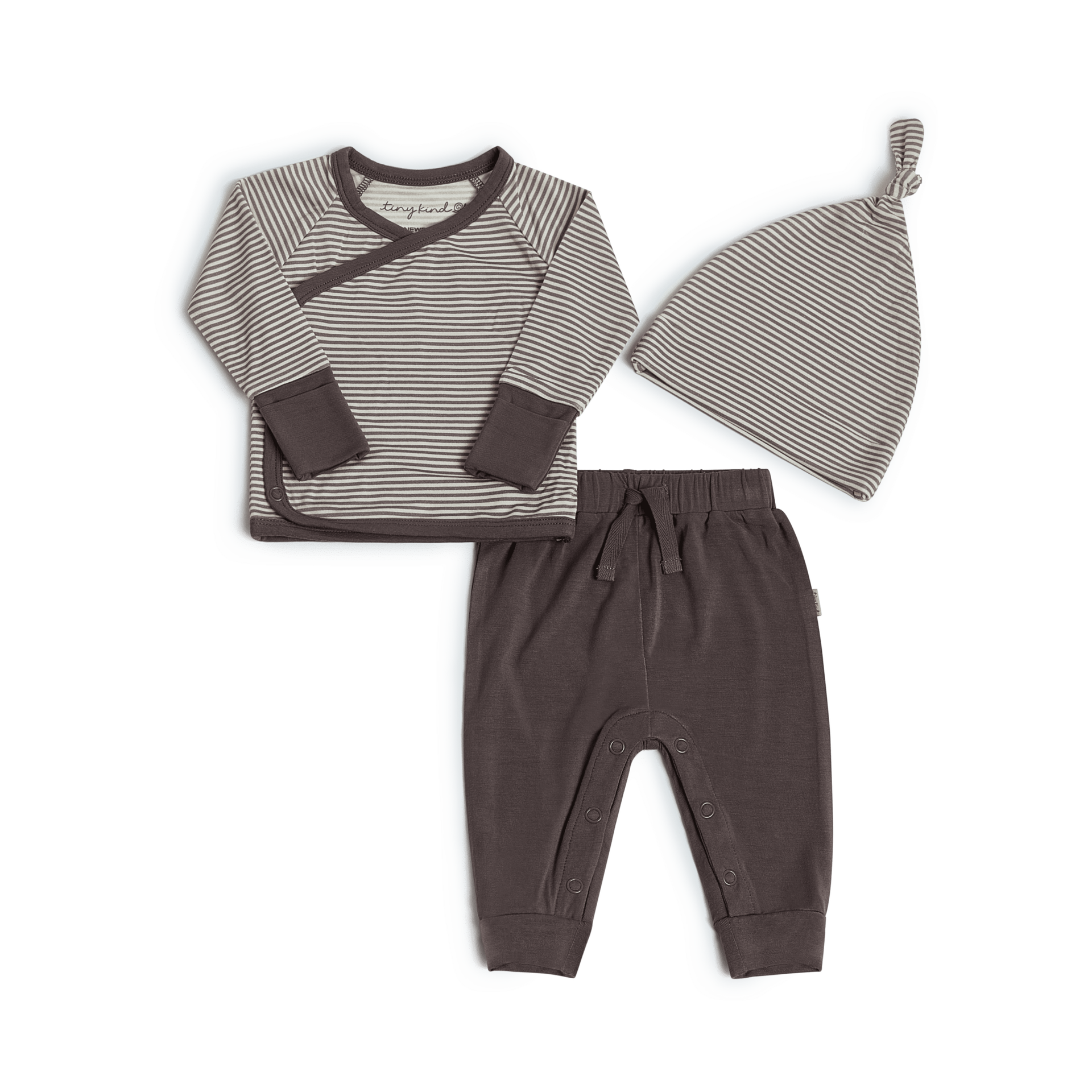 Tiny Kind Bamboo Viscose 3-Piece Newborn Take Me Home Set - Grey, Nb.