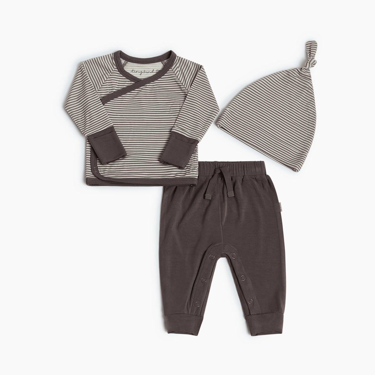 Tiny Kind Bamboo Viscose 3-Piece Newborn Take Me Home Set - Grey, Nb.