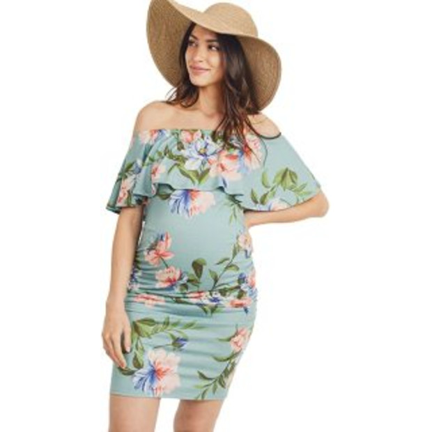 Hello Miz Women's Floral Ruffle Off Shoulder Maternity Dress - $29.95.